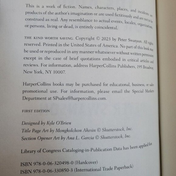 **SIGNED** NEW The Kind Worth Saving by Peter Swanson, First 1st Edition - Picture 3 of 4